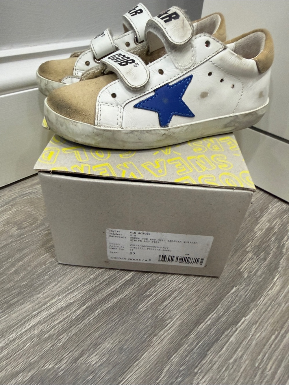 Golden Goose Kids White Sneakers with Blue Star and Tan Suede